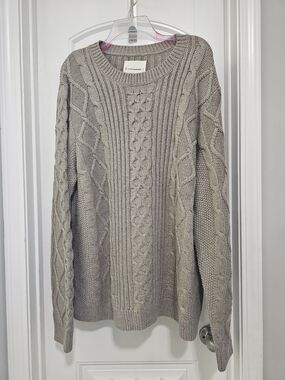 Lucky Brand Taupe Cable Knit Crewneck Sweater